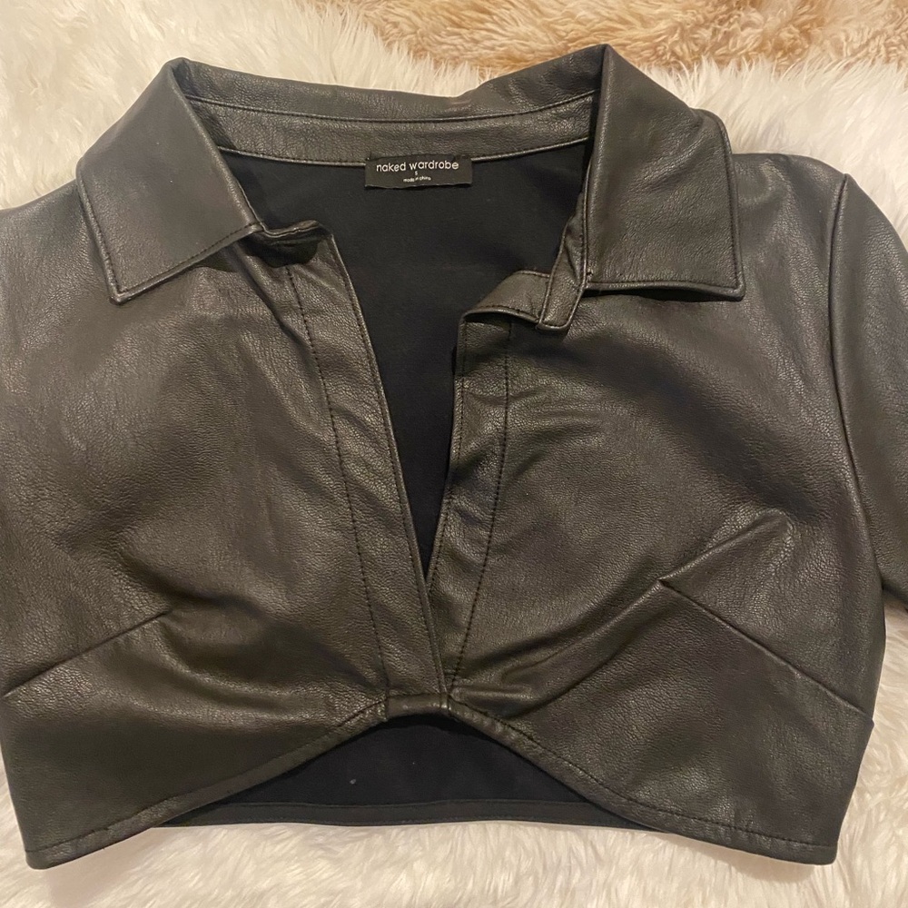 Naked Wardrobe Black Leather crop Top new  sold out